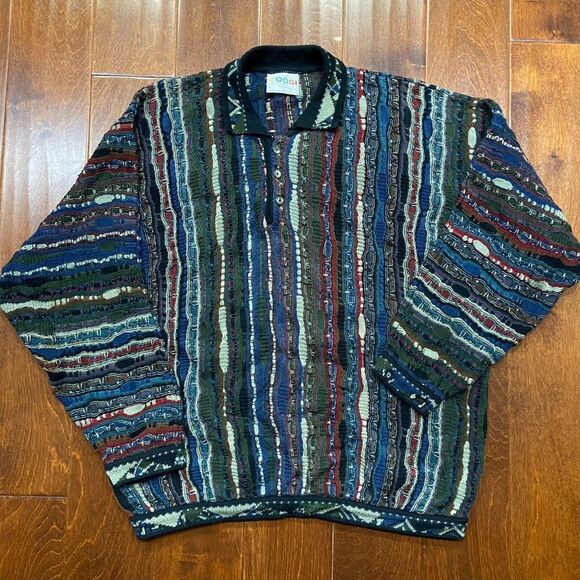 Coogi Y2K Vintage 3D Knit Multicolored Cotton Collard Sweater Men's Size Large - Picture 3 of 10